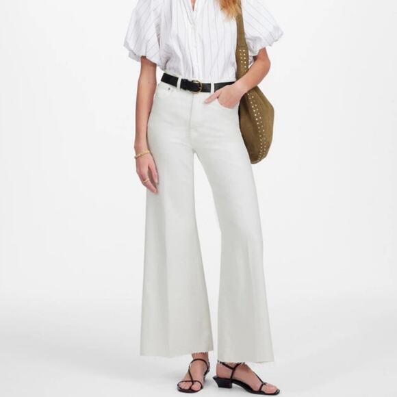 NWT Madewell Flared Wide-Leg Crop Jeans in Pure White Size 26 - Picture 2 of 16